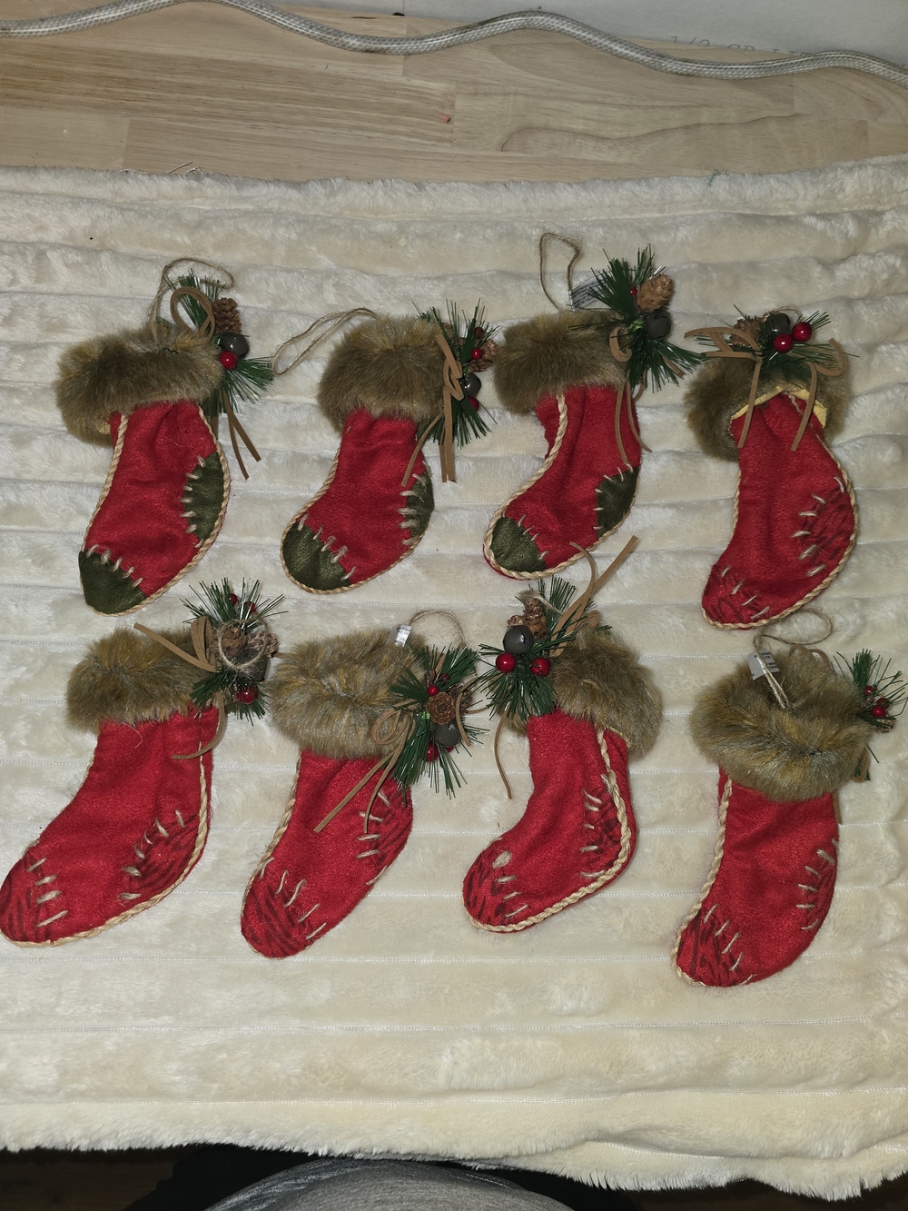 8 Vintage Rustic Christmas Stocking Ornaments